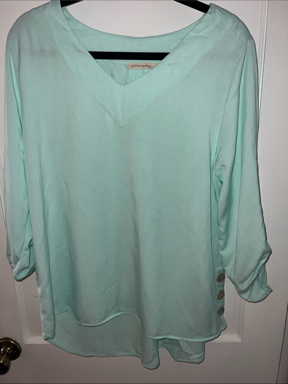 Soft Surroundings Seafoam V-Neck Roll-Sleeve Tunic Sz L